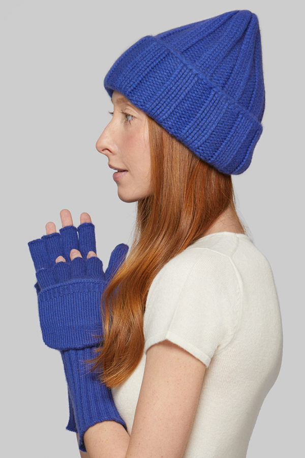 Синие кашемировые варежки-перчатки