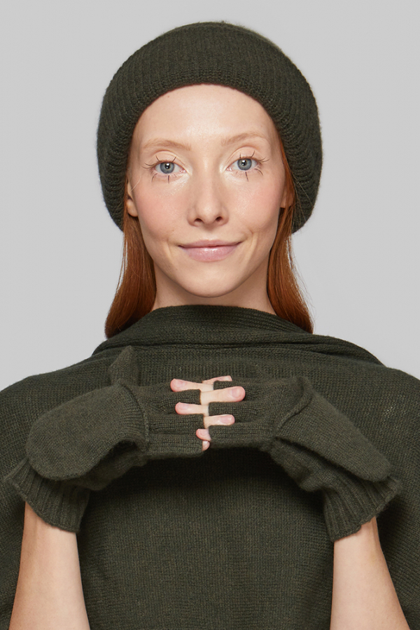 Кашемировые варежки-перчатки цвета хаки